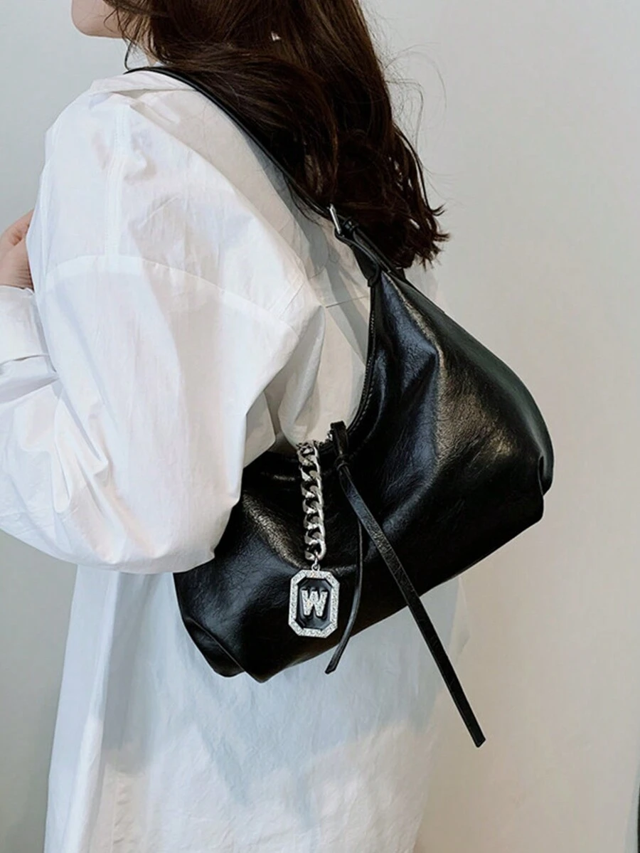 High-End Black Patent Leather Large Capacity New Style Chain Bag For Women, Shoulder/Crossbody/Handbag - Black - View 1