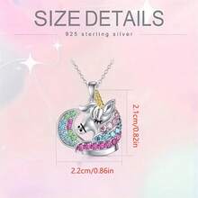 新款時尚創意設計卡通獨角獸項鏈,微鑲多彩鑽石吊墜 - 銀色 - 查看 2