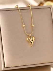 1 pieza Collar con colgante de corazón chapado en oro de 18K de acero inoxidable, elegante y adecuado para uso diario de mujeres, fiestas o regalo del Día de San Valentín