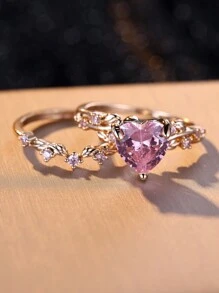 1 Bộ Của Thanh tú Có thể xếp chồng lên nhau Bộ nhẫn , Bao gồm Thanh lịch Màu hồng Và Rượu sâm banh Vàng Nhẫn đính hôn , Hoàn hảo Đối với Mặc hàng ngày Hoặc Qủa tặng Đối với Của bạn Người thân yêu - nhẫn - Xem 8