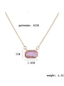 1pc Fashionable Candy-Colored Natural Stone Rectangle-Shaped Simple Short Necklace, Daily Wear - Gold - View 8