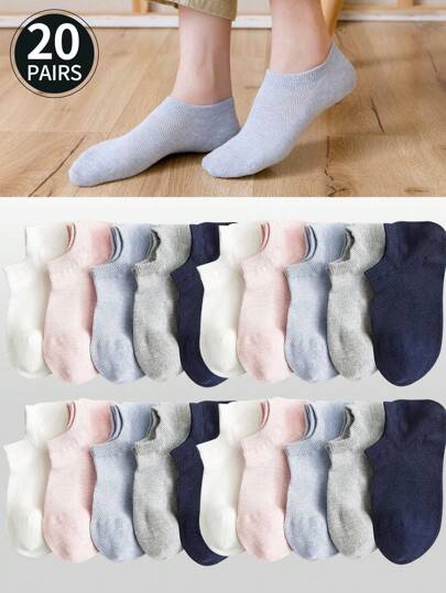 20 Pairs Of Women's Socks, Invisible Socks, Boat Socks, Short Socks, Black Socks, White Socks, Ankle Socks,Women Socks,Breathable Design Details, Anti Slip Design, Moisture Wicking, Can Be Worn With Various Clothing, Suitable For Various Activities And Holidays, Can Be Worn All Year Round, Color Combinations Are Random.