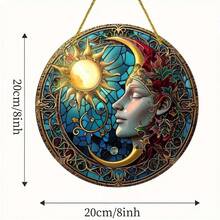 1 Pieza Campana De Viento De Madera Del Sol Y La Luna, Placa De Ventana De Plástico Duradero, Ideal Para Decoración Del Hogar Interior/exterior, Exhibición De Jardín Y Regalos De Inauguración De La Casa, Diseño Redondo, Decoración De La Corona, Exhibición De La Tienda De Regalos De Vacaciones, Decoración De Porche, Decoración De Pared, Decoración Del Hogar, Decoración De Habitaciones, 8*8 Pulgadas