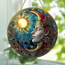 1 Pieza Campana De Viento De Madera Del Sol Y La Luna, Placa De Ventana De Plástico Duradero, Ideal Para Decoración Del Hogar Interior/exterior, Exhibición De Jardín Y Regalos De Inauguración De La Casa, Diseño Redondo, Decoración De La Corona, Exhibición De La Tienda De Regalos De Vacaciones, Decoración De Porche, Decoración De Pared, Decoración Del Hogar, Decoración De Habitaciones, 8*8 Pulgadas
