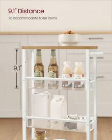 VASAGLE Slim Storage Cart, 4-Tier Rolling Cart Tower, Slide Out Cart With Handle Metal Mobile Shelving Unit For Kitchen Dining Living Room Office Narrow Places - White - View 6