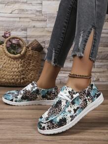 2024 Hàng mới đến Của phụ nữ Giải trí Giày thể thao Bằng phẳng In Thủy triều Retro Kích thước lớn Điền kinh Giày dép - xanh quân đội - Xem 3