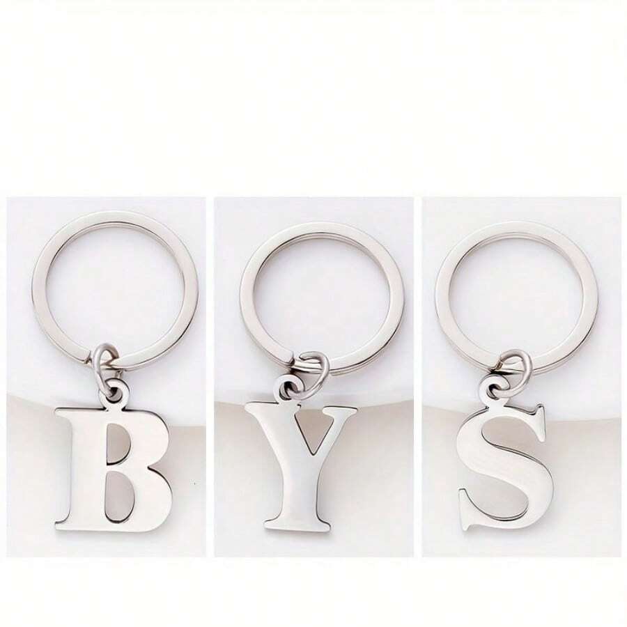 1 Miếng Không giới tính Đúng mốt Thép không gỉ Thiết kế chữ cái Móc chìa khóa , Qủa tặng Đối với Bạn Như Cái túi Vòng chìa khóa Phụ kiện - Bạc - Xem 1