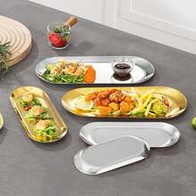 1個金色不銹鋼燒烤盤,鏡面光澤,可放入洗碗機,多功能零食、甜點、蔬菜餐盤,廚房必備品