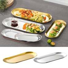 1個金色不銹鋼燒烤盤,鏡面光澤,可放入洗碗機,多功能零食、甜點、蔬菜餐盤,廚房必備品