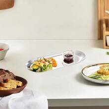 1個金色不銹鋼燒烤盤,鏡面光澤,可放入洗碗機,多功能零食、甜點、蔬菜餐盤,廚房必備品