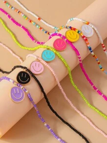 7 件裝波西米亞風格串珠笑臉項鍊女式,海灘首飾 - 彩色 - 查看 2