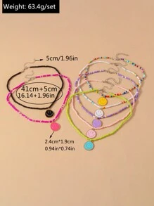 7 件裝波西米亞風格串珠笑臉項鍊女式,海灘首飾 - 彩色 - 查看 9