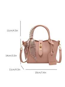 1 件时尚简约锁扣仿皮女士手提包，可作为单肩包、斜挎包或手提包使用。包括一条围巾，适合日常使用，时尚蝴蝶结女士钱包