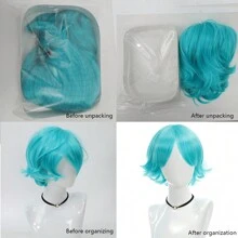 Pelucas Para Cosplay De Hombres, Conjunto De Pelucas Anime, Recortadas Y De Varios Colores Para Cosplay - Celeste - Ver 7