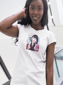 PLAYERA BLANCA MANGA CORTA DE LISA DE BLACK PINK OFERTA - Blanco - Ver 1