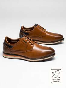 Men's Wide Fit Casual Dress Shoes Fashion Comfortable Suitable For A Range Of Occasions, Including Office Settings, Walking, Business Meetings, Casual Outings, Work, And Daily Events ,PU Upper With Hand-Made Sewing,Flexible TPR Sole With Rubber Outer - 棕色 - 查看 1