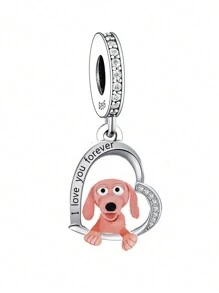 HuooNew 1pc Minimalist 925 Sterling Silver Heart Shaped Dog Pendant Bead For Diy Pet Memorial, Unisex For Party - Silver - View 8