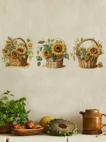 1 Miếng Tự dính Giấy dán tường Của Rổ Với Hoa hướng dương Đối với Phòng khách Và Phòng ngủ Đồ trang trí - Đồng - Xem 1