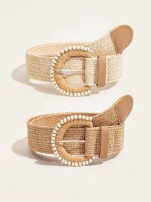 两件套女士田园波西米亚风编织草编腰带套装，适合夏季、秋季、万圣节等场合。