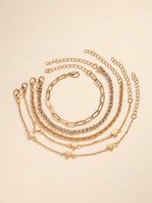5pcs Rhinestone & Heart Decor Bracelet