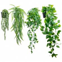 4pcs Artificial Hanging Plants, Potted Green Faux Grass & Ferns Plant, Fake Succulent Plant Hangers, Mandala Vine, Ivy For Wall Shelf, Home, Yard, Garden, Indoors And Outdoors Decoration, Valentine Day, Gift Gifts Birthday Graduation