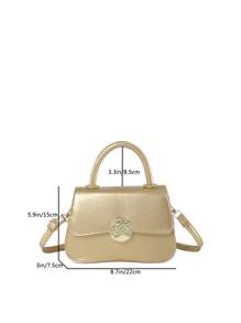 Fashionable Macaron Colored Shoulder Bag With Lock Buckle, Solid Color Minimalist Handbag Crossbody Square Bag - Gold - View 2