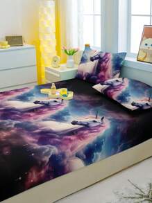1pc Dreamlike Horse Pattern Printed Flannel Fitted Sheet, Bedding (Pillowcase Not Included)