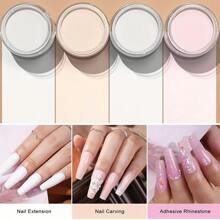 Acrylic Nail Powder Set, 4 Colors Clear Nude Pinkish White Acrylic Pastel Colored Acrylic Nail Powder For Acrylic Nail Extension Engraving, No Need Nail Lamp Cured DIY Nail Charms Nail Gems Nail Supplies Acrylic Press On Nails