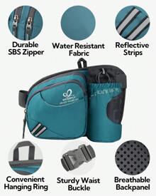 Waterfly Bolsa de cintura corrida desportiva homem mulher com suporte para garrafas bolsa de cintura para correr caminhadas, Preto, Caminhadas, corrida, desporto - Azul Cadete - Ver 5
