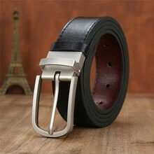 1條男士橢圓形合金旋轉捆扣皮帶,適用於正式褲裝、休閒及戶外活動約會,是理想禮物選擇 - 黑色 - 查看 5