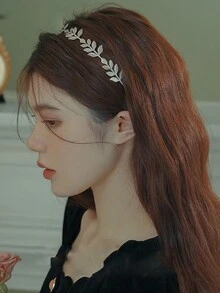 Boho風格2入組合金薄髮箍，裝飾玫瑰、珍珠和葉子形狀的飾品，甜美髮飾頭飾