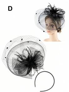 1pc Women Flower Veil Mesh Hand Work Fascinator For Tea Party Birthday Gift Horce-Racing Bridal Hat Derby Hat  Hat With Clip And Headband Elegant - Mix Style - View 4