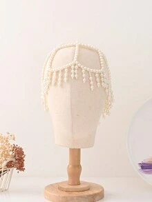 Băng đô tua rua rỗng đính cườm ngọc trai thanh lịch dành cho nữ, hoàn hảo để trang trí tiệc múa bụng, mũ cô dâu, phụ kiện cưới, thích hợp cho cô dâu, phù dâu, tiệc tùng, lễ hội, biểu diễn, đám cưới, ngày lễ, bữa tiệc, lễ hội, sân khấu và các dịp khác. - trắng - Xem 3