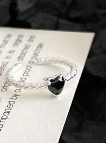 1枚心形黑色戒指，时尚简约设计，适合日常佩戴 - 戒指 - 查看 8