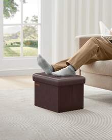 SONGMICS Small Folding Storage Ottoman, Foot Rest Stool, Cube Footrest, Synthetic Leather, 12.2 X 16.1 X 12.2 Inches, 286 Lb Capacity, For Living Room, Bedroom, Dorm - 棕色 - 查看 1