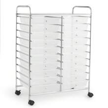 39D X 64W X 88H Cm 20 Drawers Storage Trolley, Home Office Stationary Rolling Cart With 4 Wheels, Multipurpose Mobile Organiser Shelving Unit For Makeup Beauty Salon - White - View 1