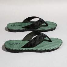 男士夏季編織棋盤格翻轉拖鞋,帶防臭功能,適合居家或度假穿著,滑入海灘和水中鞋 - 綠色 - 查看 1