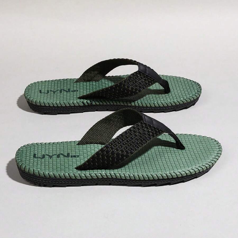 男士夏季編織棋盤格翻轉拖鞋,帶防臭功能,適合居家或度假穿著,滑入海灘和水中鞋 - 綠色 - 查看 1