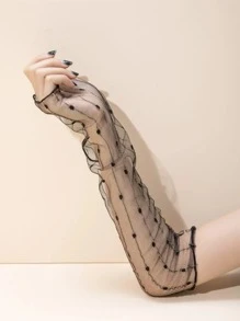 1pair Polka Dot & Gold Thread Flowy Lace Gloves For Women, Suitable For Daily Decoration, Parties, Weddings Halloween Wedding Summer - Black - View 4