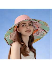 1 Pc Large Brim Reversible Bucket Hats Floral Printed Bucket Hat Basin Hat Foldable Lightweight Sun Hats For Women