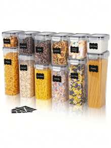 4/7/10/12/24pcs Airtight Food Storage Containers With Lids, Candy Jar With Lid,  Plastic Kitchen Pantry Organization And Storage, Dry Food Canisters For Cereal,Pasta,Flour,Sugar, Plastic Food Preservation Tank, Home Kitchen Supplies - Black and White - View 1