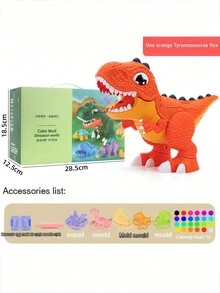 1套恐龍diy黏土套件,綠色和橙色黏土、麵條製造器和各種模具,親子互動玩具、兒童美術創作用品,適合3-6歲男女童 - 恐龍彩泥機 - 查看 10