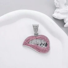 1pc Hip Hop Rhinestone Decor Lip Charm Necklace For Men Women For Daily Decoration, For Jewelry Gift And Party