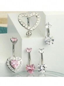 5pcs Dangle Belly Button Rings Cute Pink Heart Stainless Steel Belly Piercing Jewelry  Resever Rings For Women Navel Piercing Jewelry - Belly ring - View 13