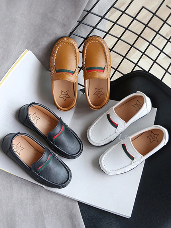 1pair Children's Leather Loafers For Boys, Soft-Sole Formal Shoes, Black