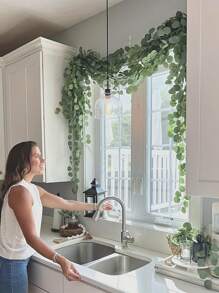 Eucalyptus Garland Artificial Greenery Garland Faux Eucalyptus Leaves Table Garland Vines For Wedding Backdrop Fireplace Arch Door Wall Room Decoration Simulate Vertical Vine, Valentine Day, Gift Gifts Birthday Graduation,Fake Plants