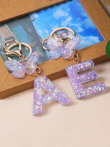 1pc Creative Keychain With Letter Stones, Resin Pendant, Butterfly Tassel Charm For Girls