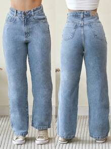 Calça Jeans Wide Leg Feminina Cintura Alta 100% Jeans Tecido Grosso Elegante Confortável Vintage Algodão