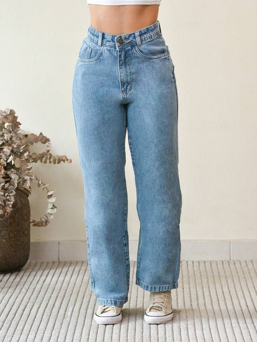 Calça Jeans Wide Leg Feminina Cintura Alta 100% Jeans Tecido Grosso Elegante Confortável Vintage Algodão