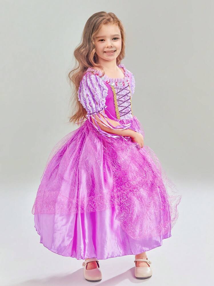 Young Girl Purple & Pink Princess Dress Formal Gown - Multicolor - View 3